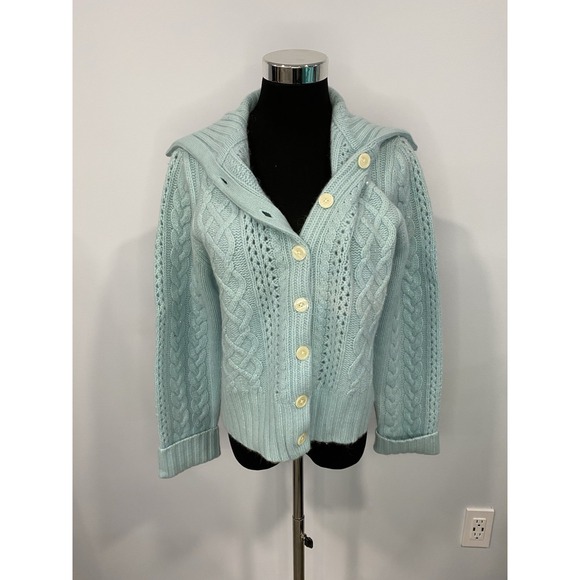 Vintage Tommy Hilfiger Sweater Womens XL Blue Cable Knit Cardigan Y2K Wool NWT - Picture 1 of 10
